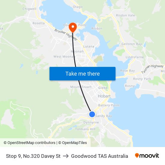 Stop 9, No.320 Davey St to Goodwood TAS Australia map