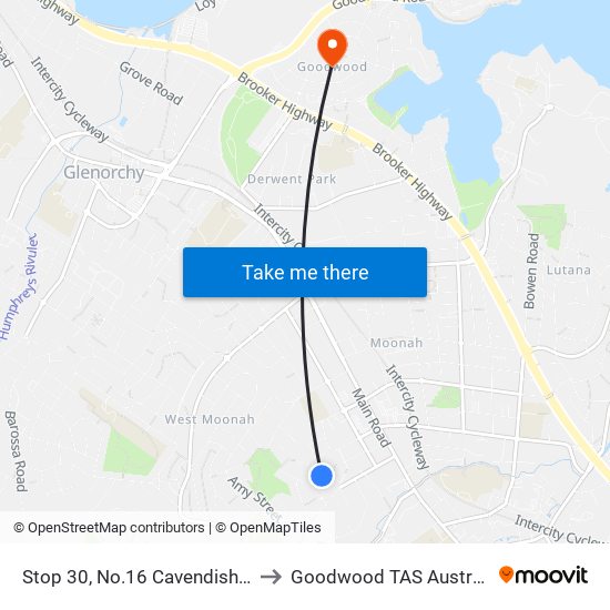 Stop 30, No.16 Cavendish Rd to Goodwood TAS Australia map