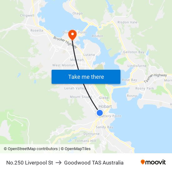 No.250 Liverpool St to Goodwood TAS Australia map