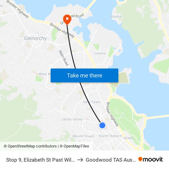 Stop 9, Elizabeth St Past Wilson St to Goodwood TAS Australia map
