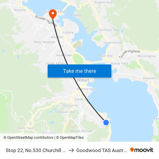 Stop 22, No.530 Churchill Ave to Goodwood TAS Australia map