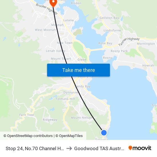 Stop 24, No.70 Channel Hwy to Goodwood TAS Australia map