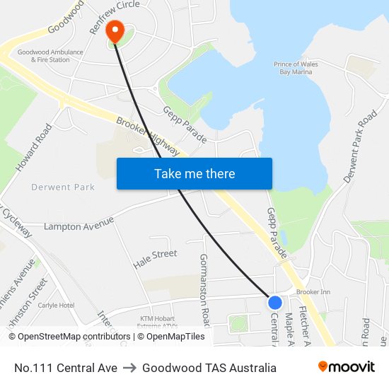 No.111 Central Ave to Goodwood TAS Australia map