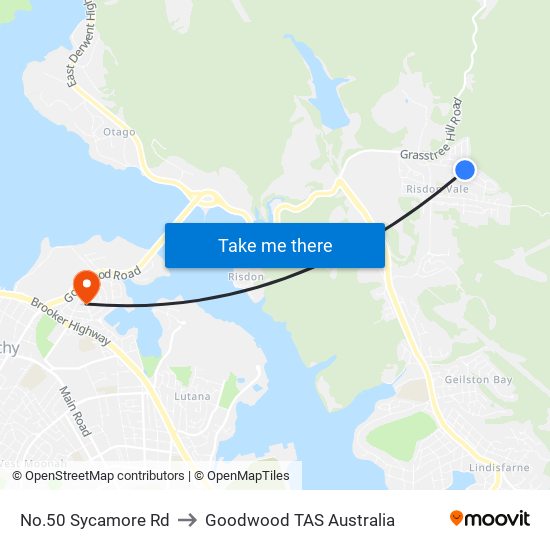 No.50 Sycamore Rd to Goodwood TAS Australia map