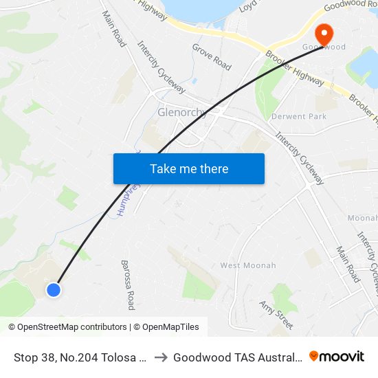 Stop 38, No.204 Tolosa St to Goodwood TAS Australia map