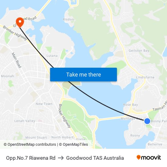 Opp.No.7 Riawena Rd to Goodwood TAS Australia map