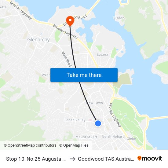 Stop 10, No.25 Augusta Rd to Goodwood TAS Australia map