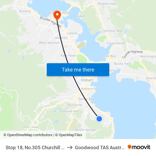 Stop 18, No.305 Churchill Ave to Goodwood TAS Australia map