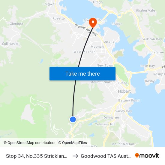 Stop 34, No.335 Strickland Ave to Goodwood TAS Australia map