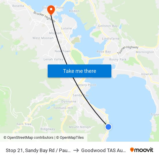 Stop 21, Sandy Bay Rd / Pauldon Dr to Goodwood TAS Australia map