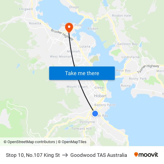 Stop 10, No.107 King St to Goodwood TAS Australia map