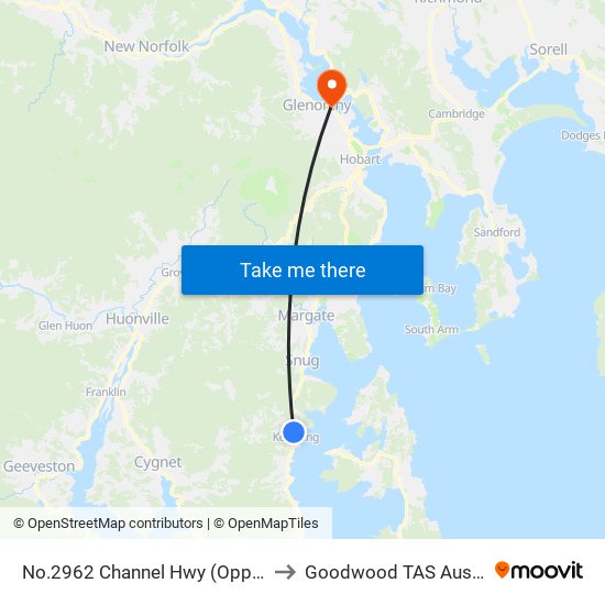 No.2962 Channel Hwy (Opp. Oval) to Goodwood TAS Australia map