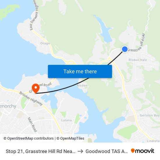 Stop 21, Grasstree Hill Rd Near Kerria Rd to Goodwood TAS Australia map