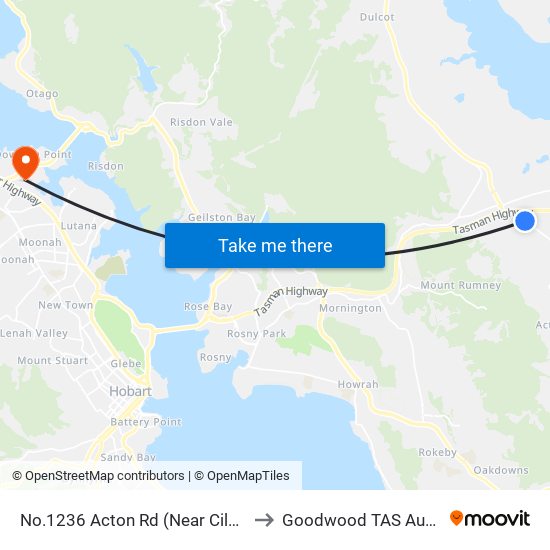 No.1236 Acton Rd (Near Cilwen Rd) to Goodwood TAS Australia map