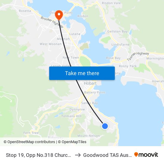 Stop 19, Opp No.318 Churchill Ave to Goodwood TAS Australia map