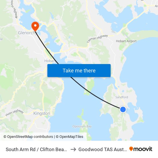 South Arm Rd / Clifton Beach Rd to Goodwood TAS Australia map