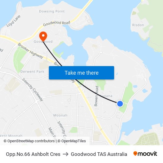 Opp.No.66 Ashbolt Cres to Goodwood TAS Australia map