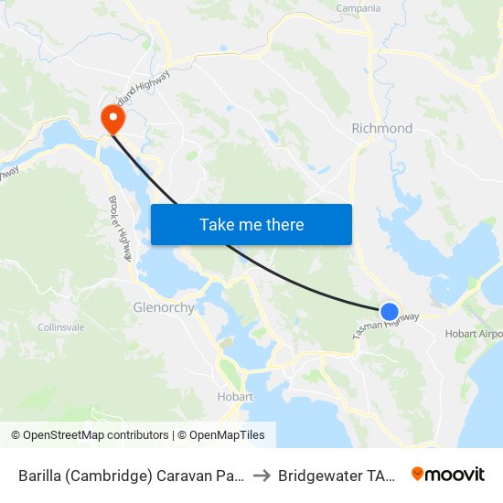 Barilla (Cambridge) Caravan Park, Richmond Rd to Bridgewater TAS Australia map