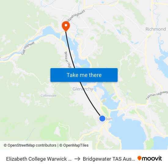 Elizabeth College Warwick Street to Bridgewater TAS Australia map