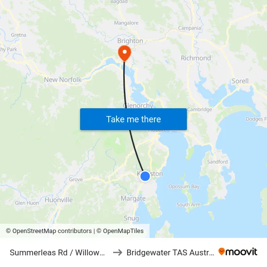 Summerleas Rd / Willowbend to Bridgewater TAS Australia map