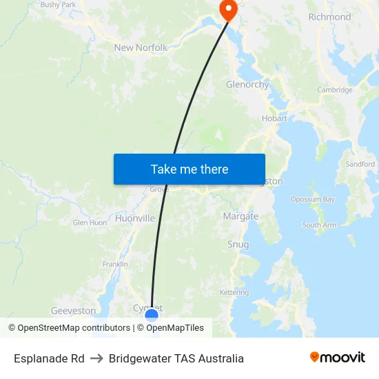 Esplanade Rd to Bridgewater TAS Australia map