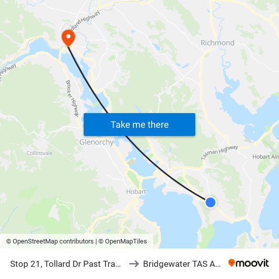 Stop 21, Tollard Dr Past Traffic Lights to Bridgewater TAS Australia map