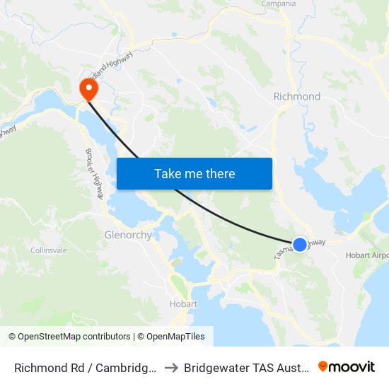 Richmond Rd / Cambridge Rd to Bridgewater TAS Australia map