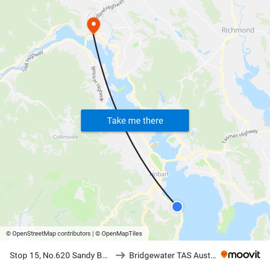Stop 15, No.620 Sandy Bay Rd to Bridgewater TAS Australia map