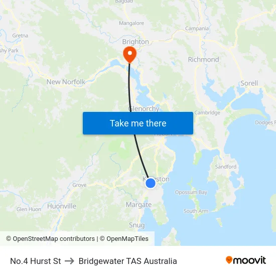 No.4 Hurst St to Bridgewater TAS Australia map