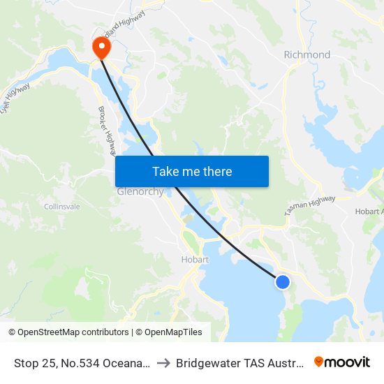 Stop 25, No.534 Oceana Dr to Bridgewater TAS Australia map