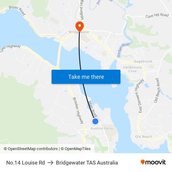 No.14 Louise Rd to Bridgewater TAS Australia map