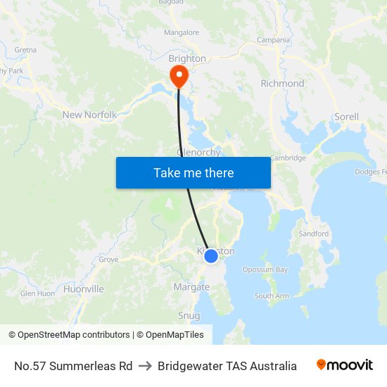 No.57 Summerleas Rd to Bridgewater TAS Australia map