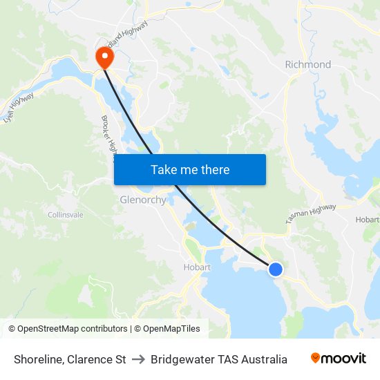 Shoreline, Clarence St to Bridgewater TAS Australia map