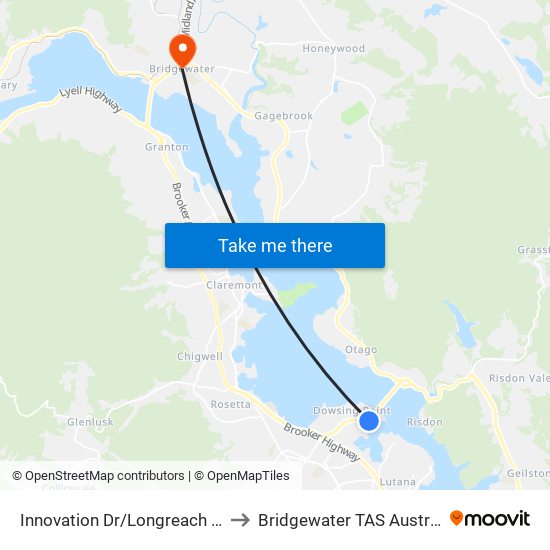 Innovation Dr/Longreach Ave to Bridgewater TAS Australia map