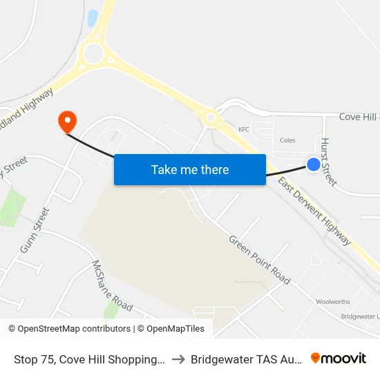 Stop 75, Cove Hill Shopping Centre to Bridgewater TAS Australia map