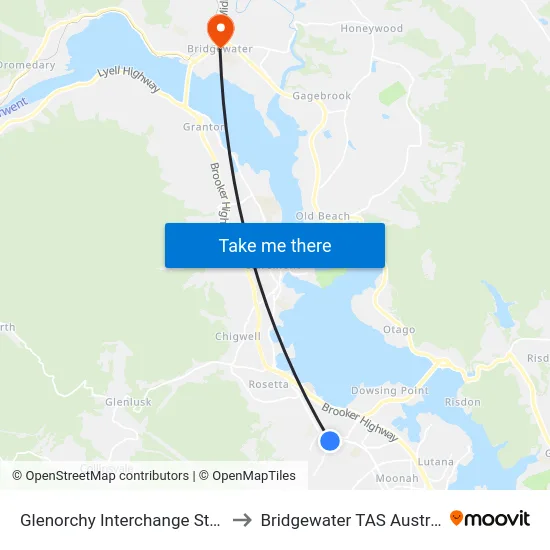 Glenorchy Interchange Stop E to Bridgewater TAS Australia map