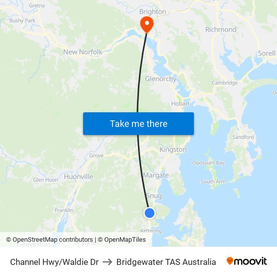 Channel Hwy/Waldie Dr to Bridgewater TAS Australia map