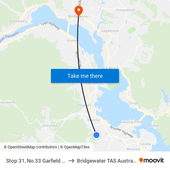 Stop 31, No.33 Garfield Rd to Bridgewater TAS Australia map