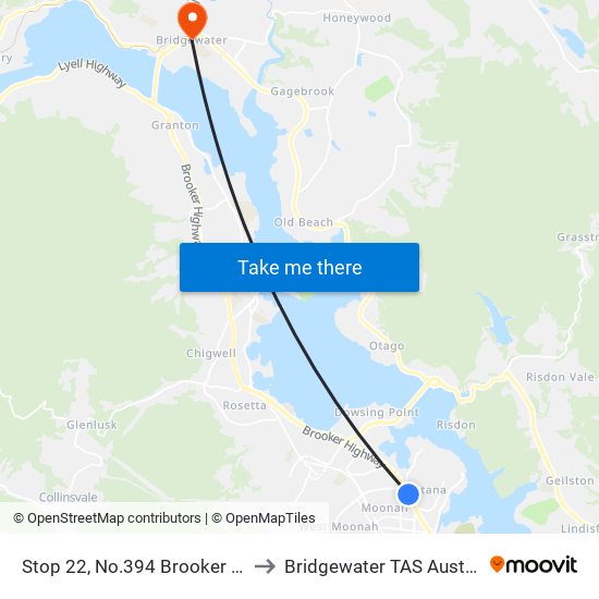 Stop 22, No.394 Brooker Hwy to Bridgewater TAS Australia map