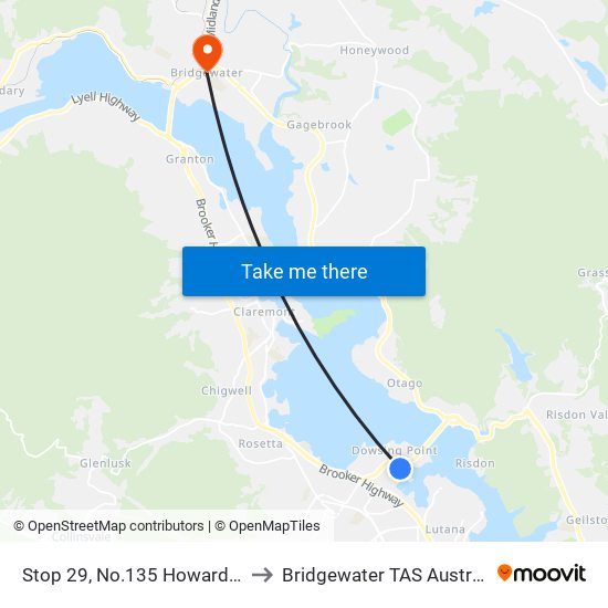 Stop 29, No.135 Howard Rd to Bridgewater TAS Australia map
