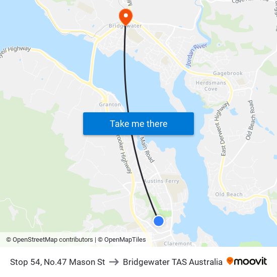 Stop 54, No.47 Mason St to Bridgewater TAS Australia map