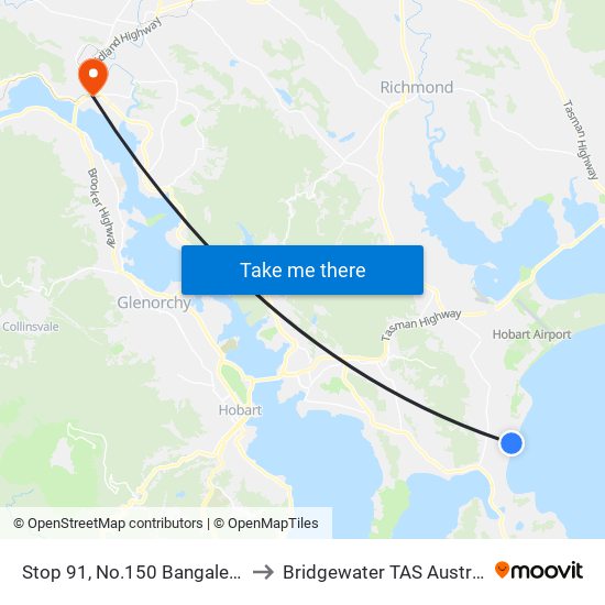 Stop 91, No.150 Bangalee St to Bridgewater TAS Australia map