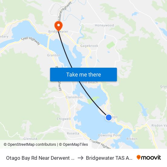 Otago Bay Rd Near Derwent Laken Rd to Bridgewater TAS Australia map
