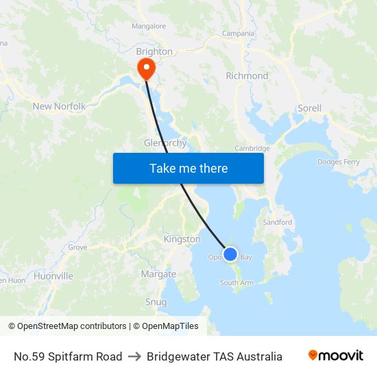 No.59 Spitfarm Road to Bridgewater TAS Australia map