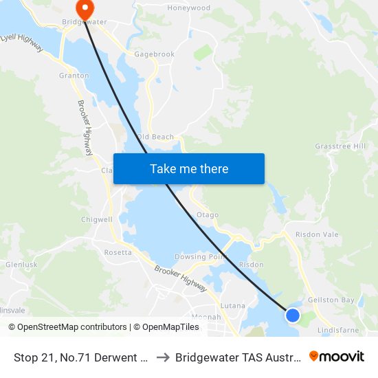 Stop 21, No.71 Derwent Ave to Bridgewater TAS Australia map