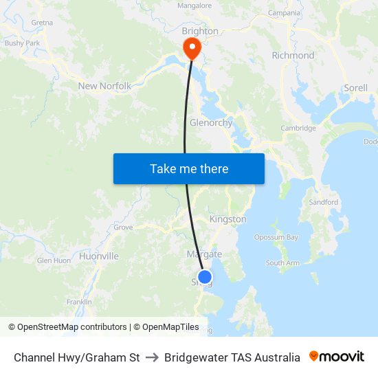 Channel Hwy/Graham St to Bridgewater TAS Australia map