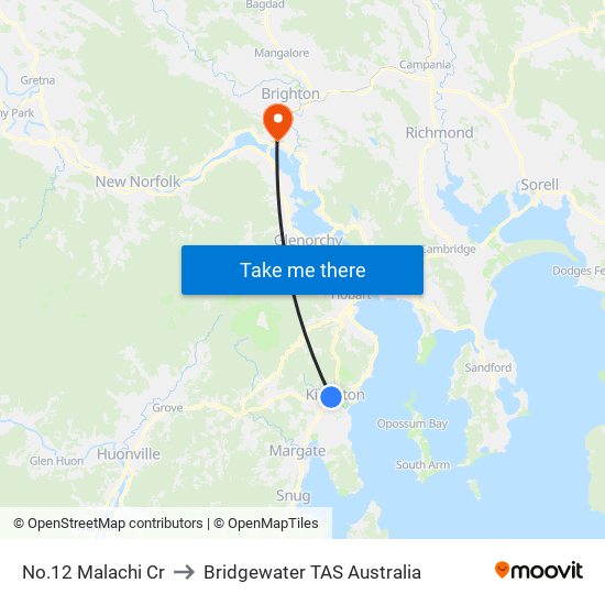 No.12 Malachi Cr to Bridgewater TAS Australia map