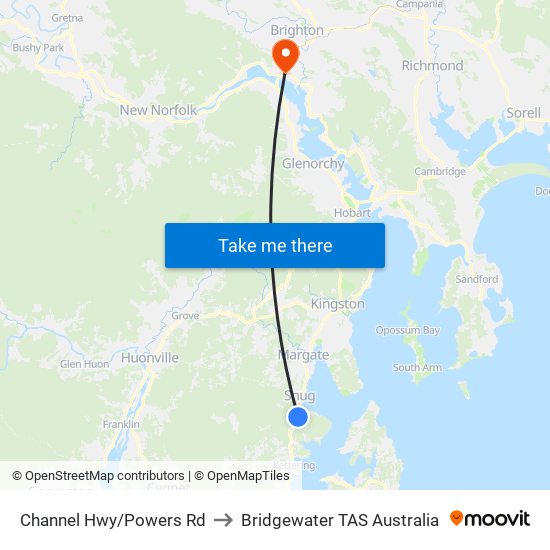 Channel Hwy/Powers Rd to Bridgewater TAS Australia map