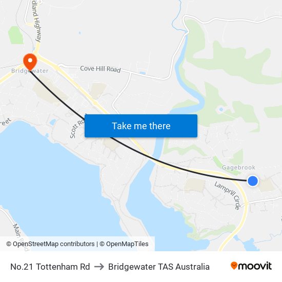 No.21 Tottenham Rd to Bridgewater TAS Australia map