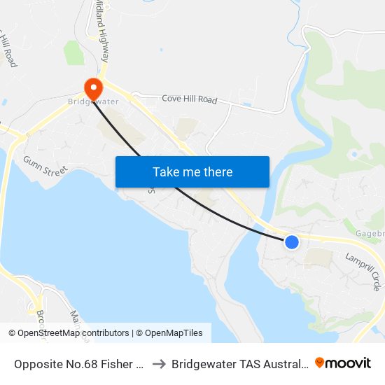 Opposite No.68 Fisher Dr to Bridgewater TAS Australia map